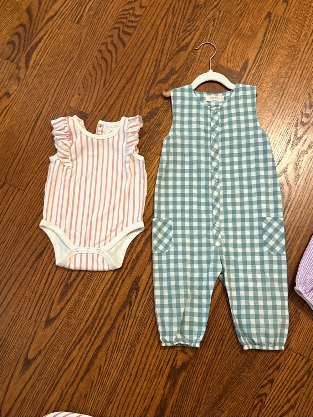 Pehr striped bodysuit & gingham romper 12-18 months bundle set